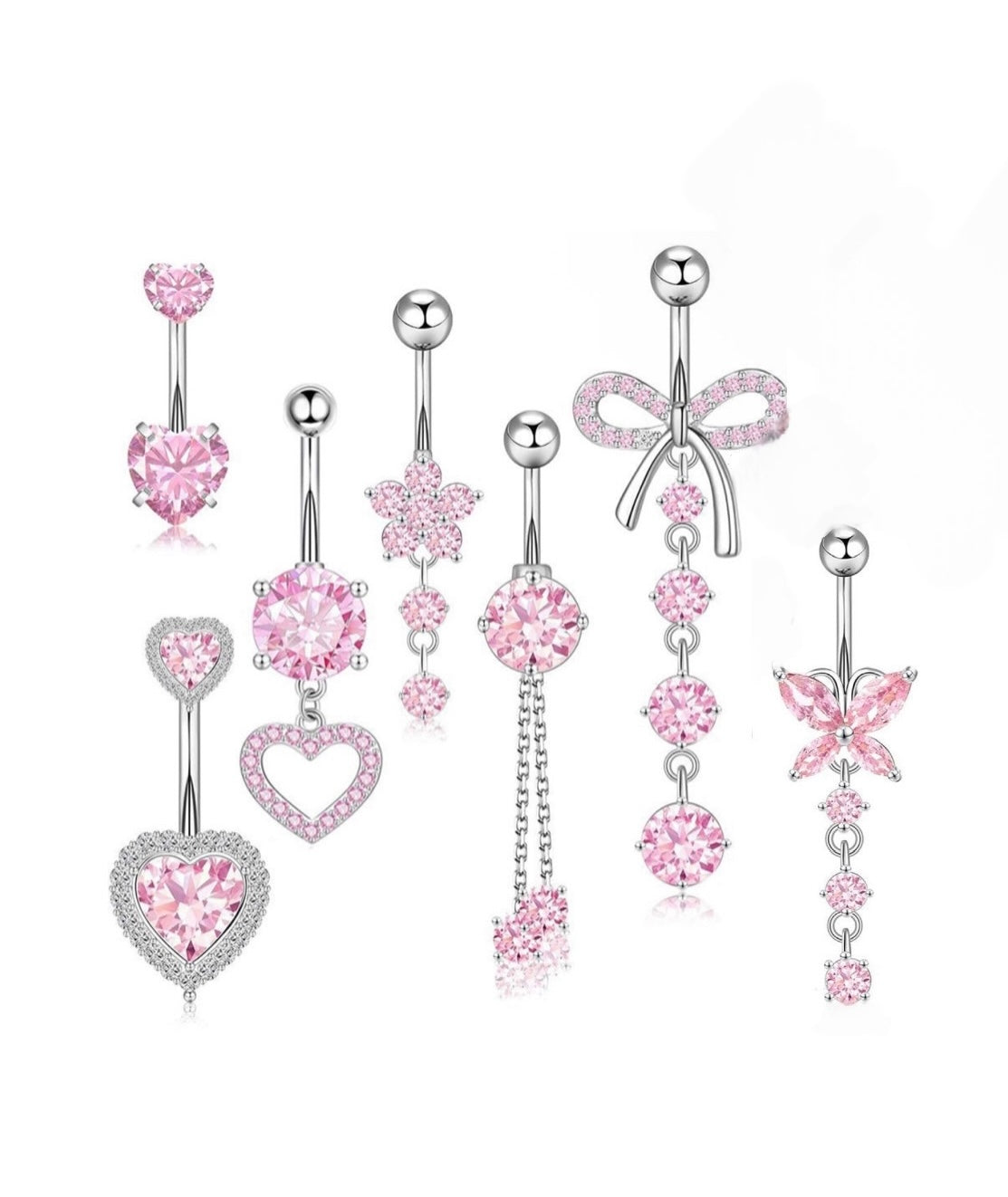7 pink belly piercings