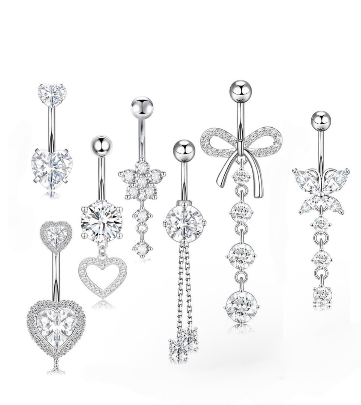7 silver belly piercings