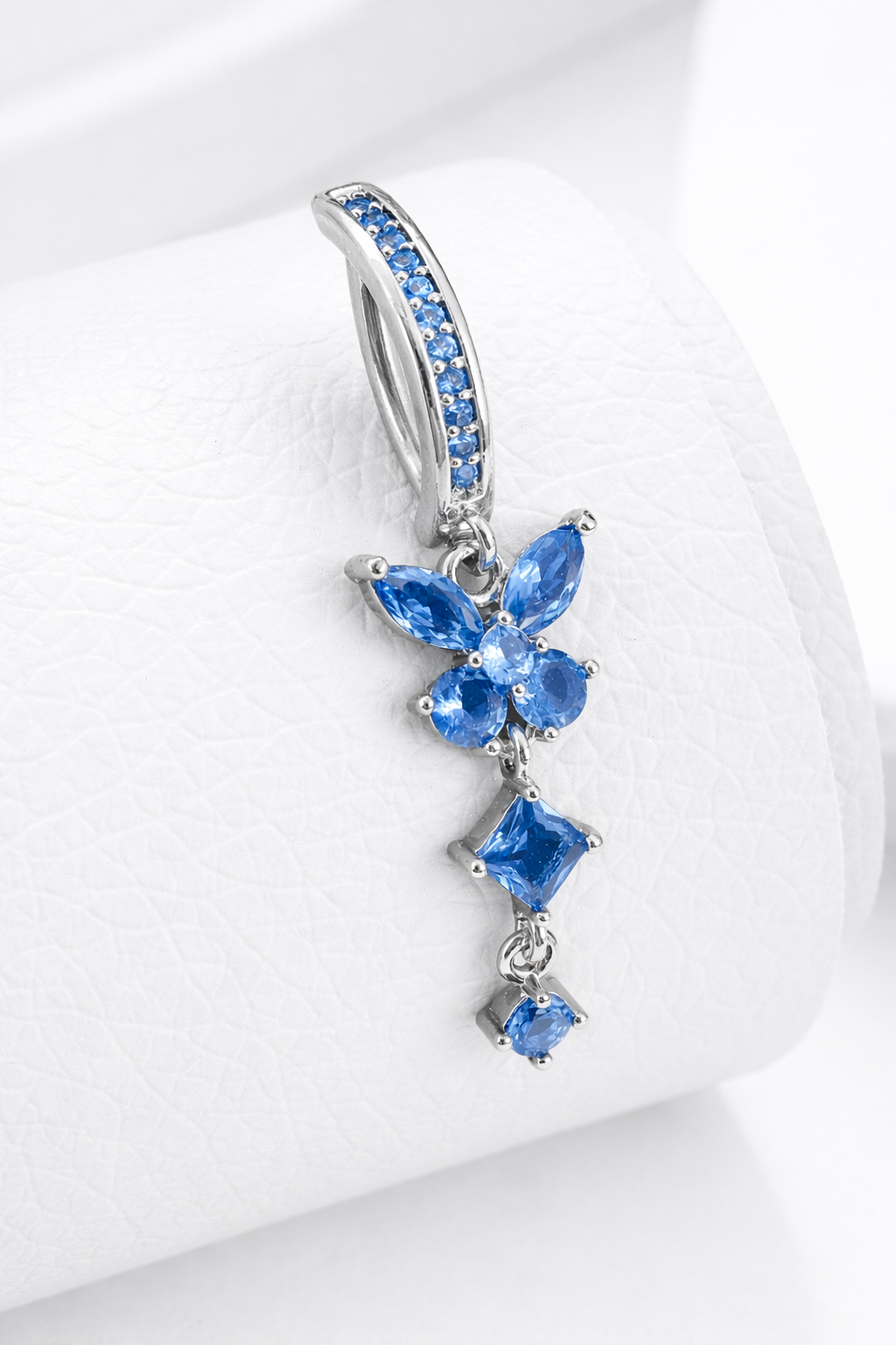 Blue and silver butterfly belly ring