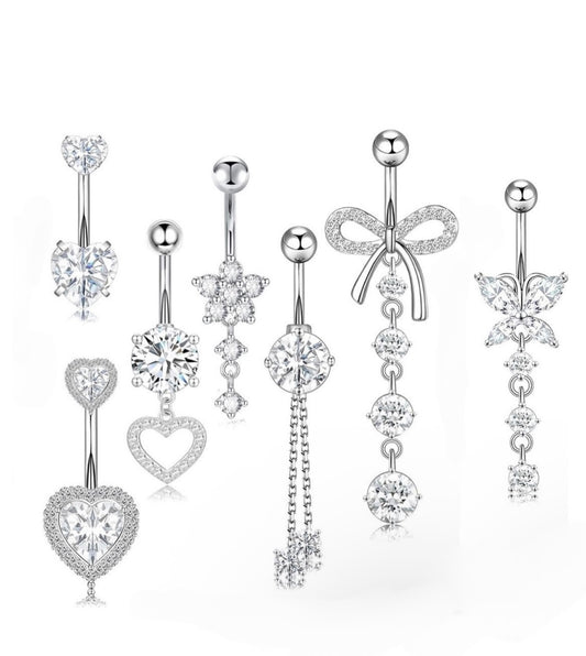 7 silver belly piercings