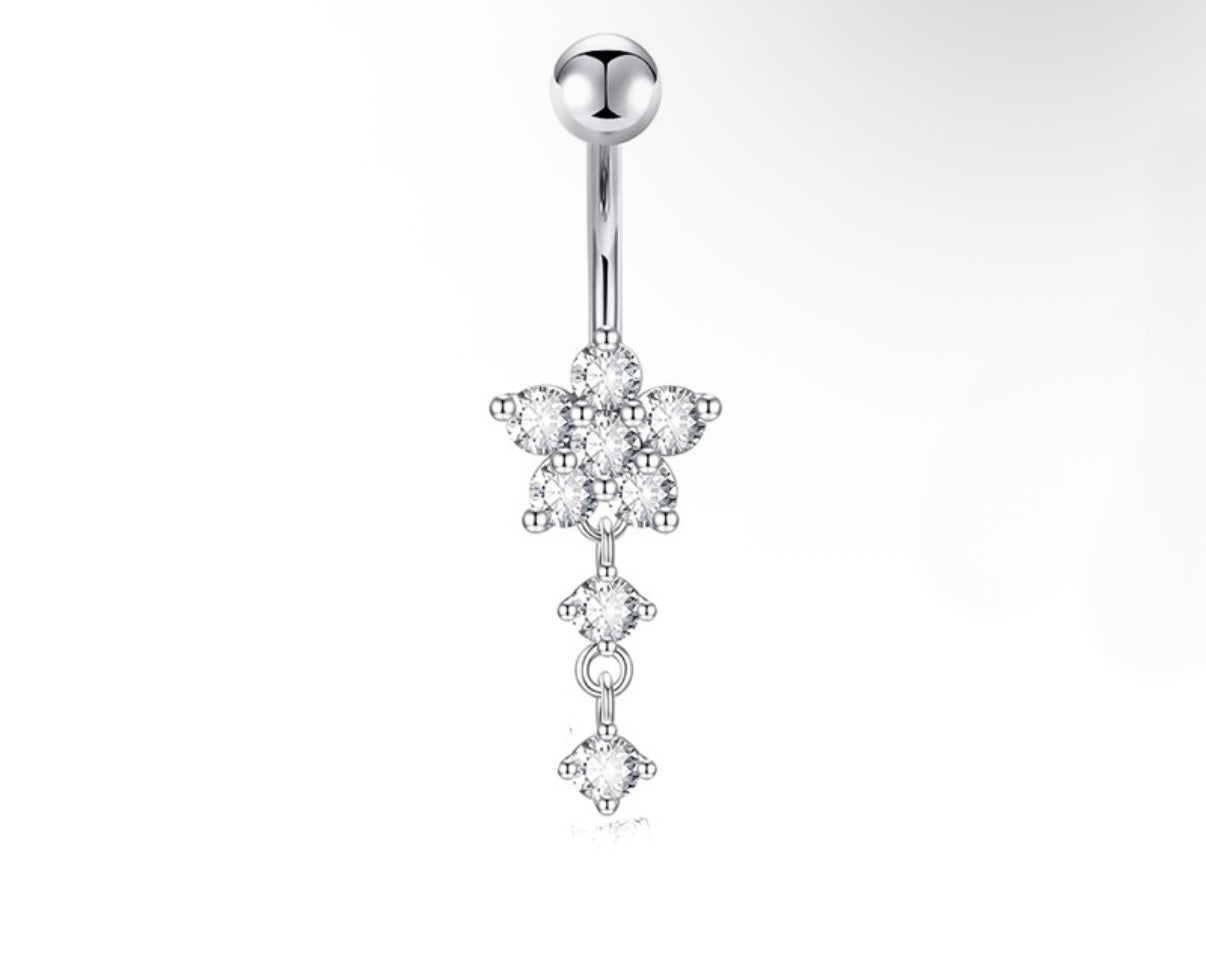 silver flower belly piercing