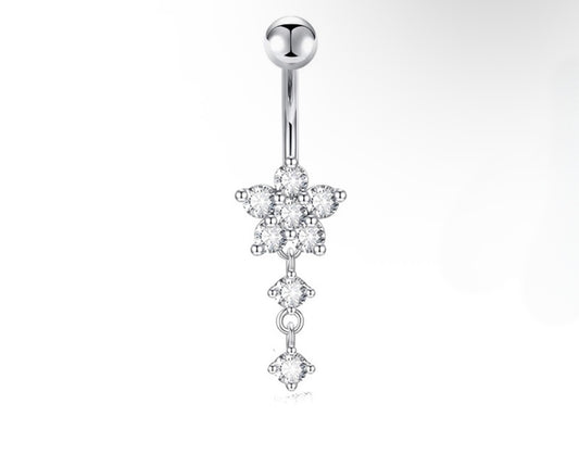 silver flower belly piercing