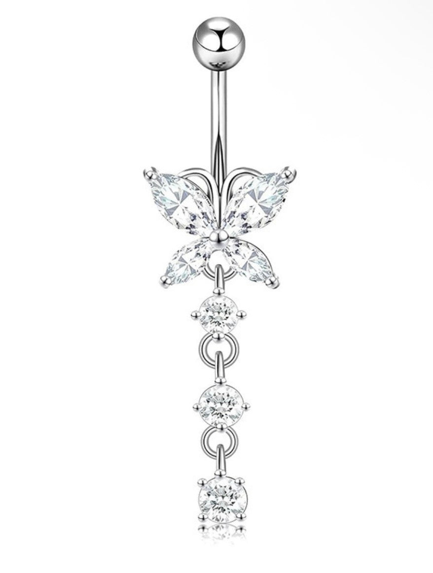silver butterfly belly piercing