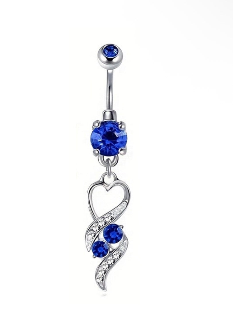 silver and blue belly piercing