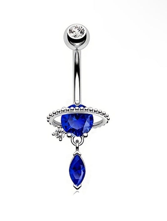 blue and silver belly piercing