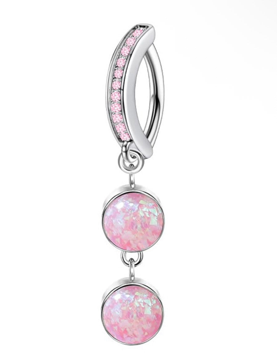 Silver and pink belly ring