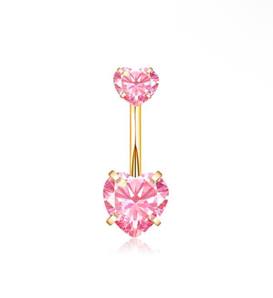 Gold and pink heart belly piercing