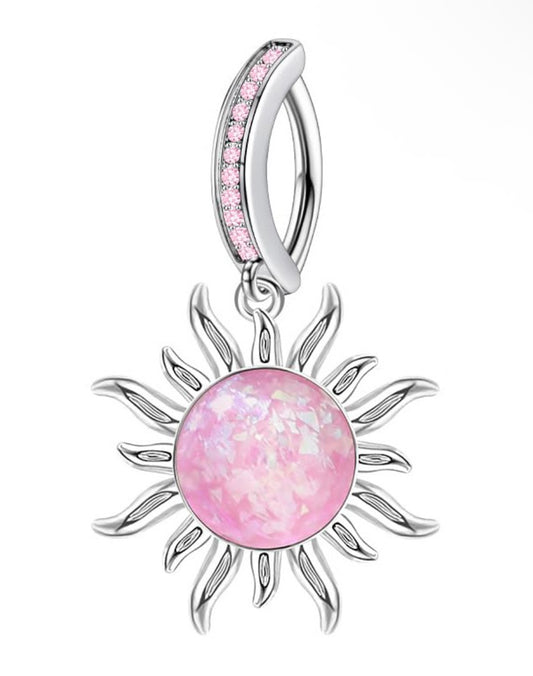 Silver and pink sun belly ring