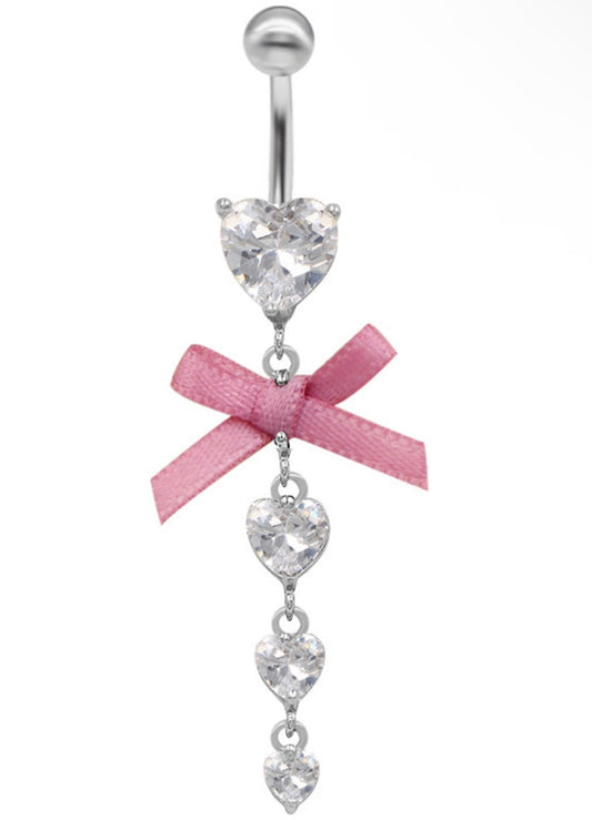 pink and silver belly piercing