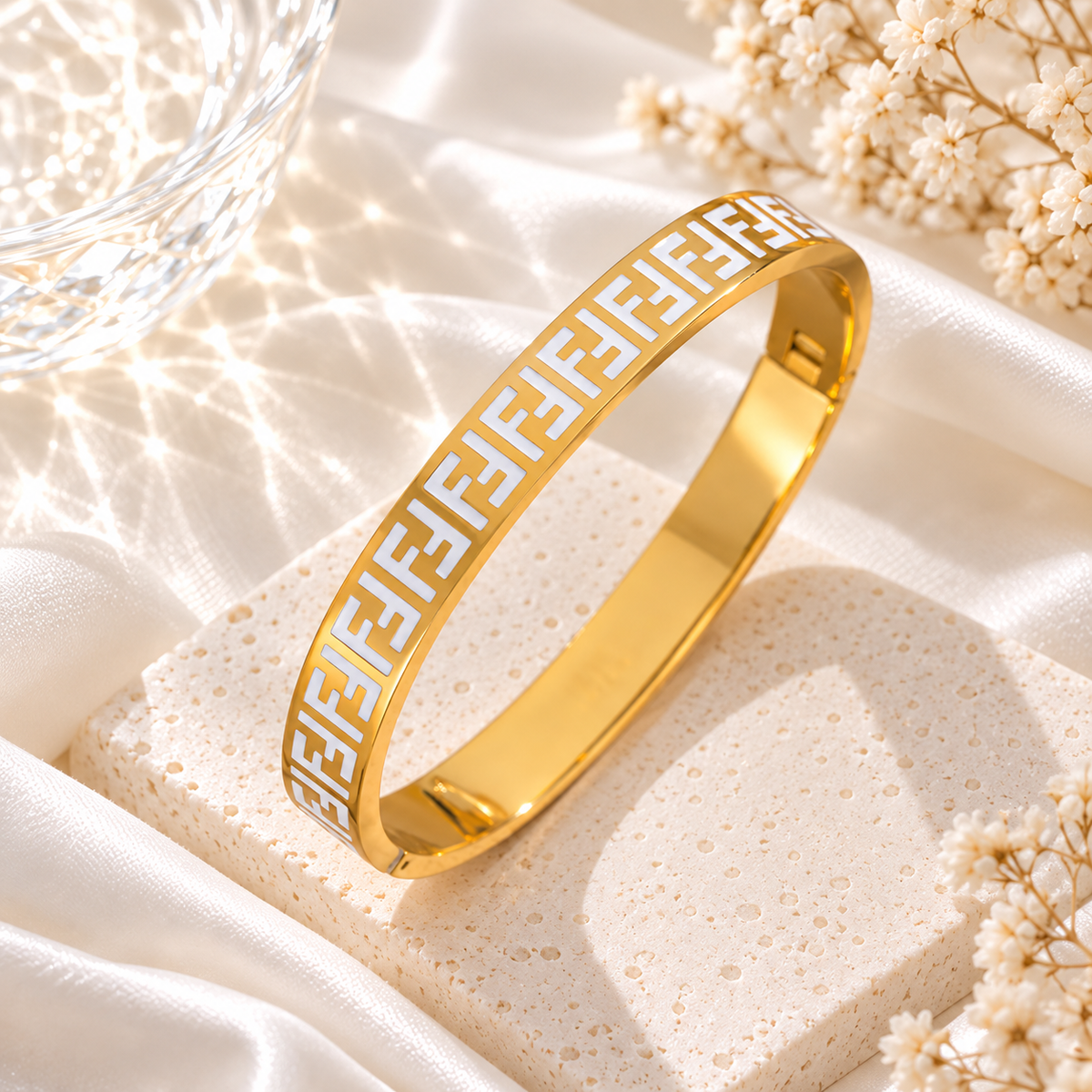 white and gold bangle bracelet