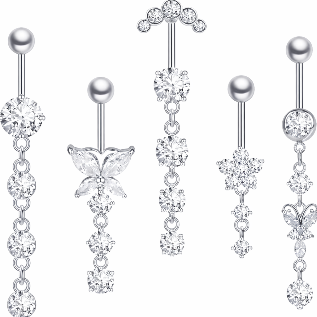5 silver belly piercings