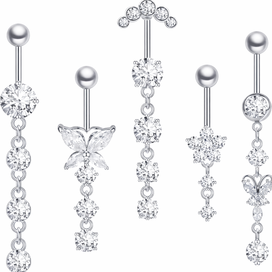 5 silver belly piercings
