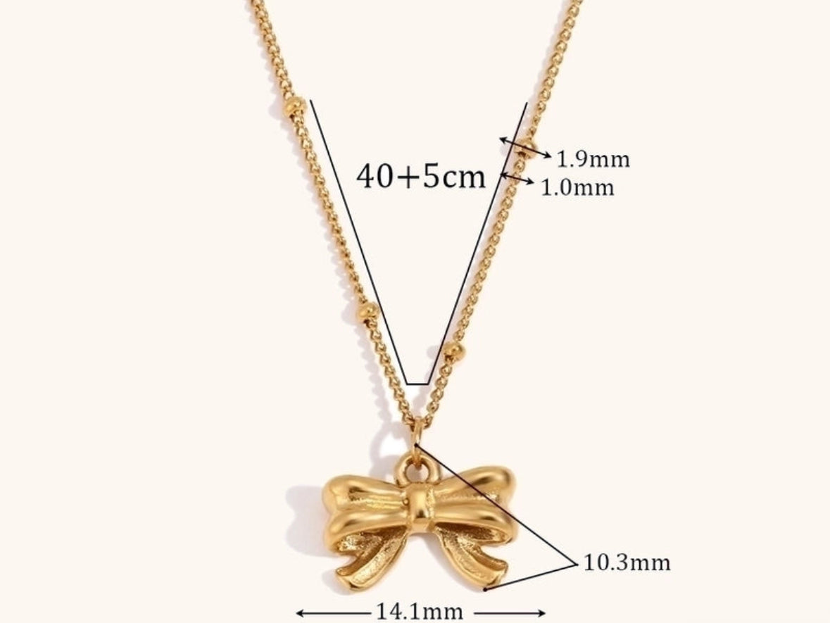 Bow titanium steel 18k gold plated necklace