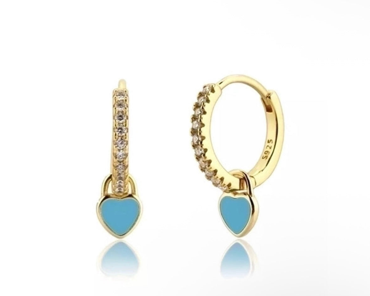 blue heart 18k gold steel titanium earrings