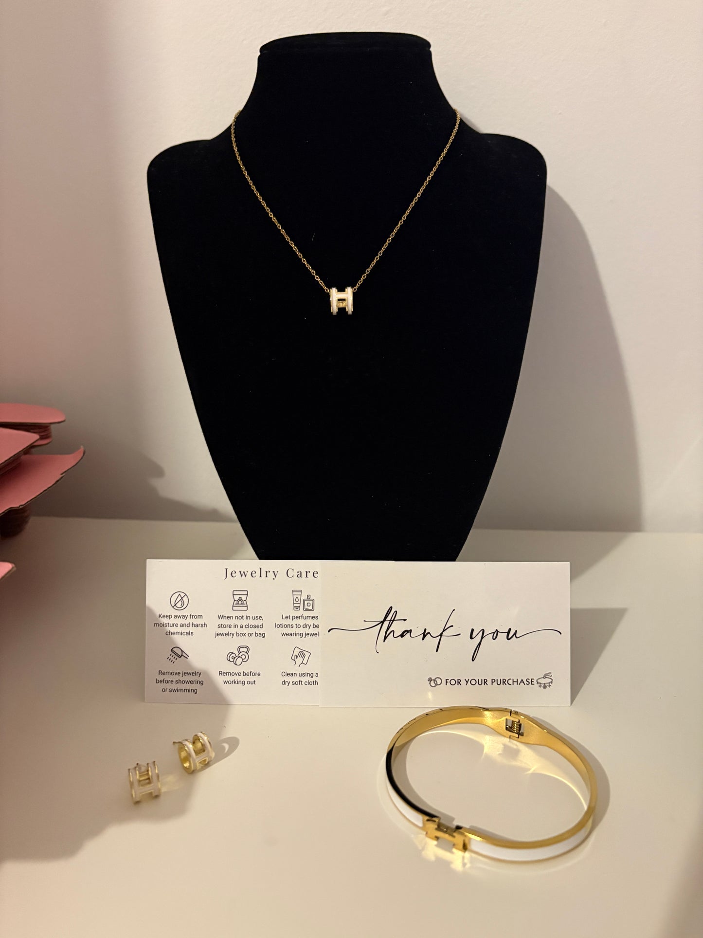18k gold necklace bracelet and earrings set