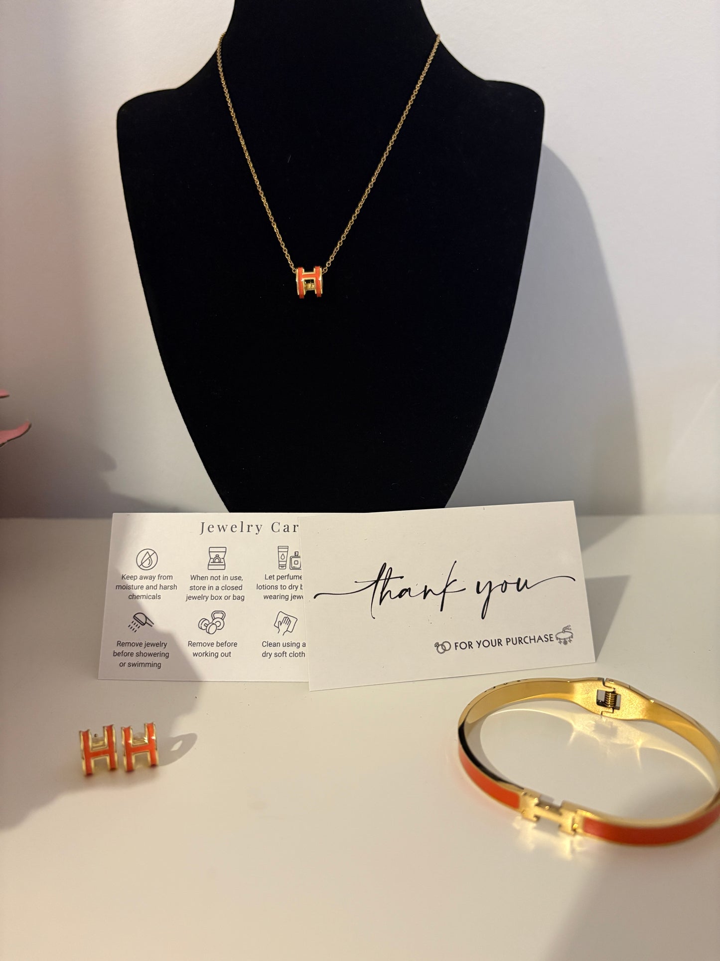 18k gold necklace bracelet and earrings set